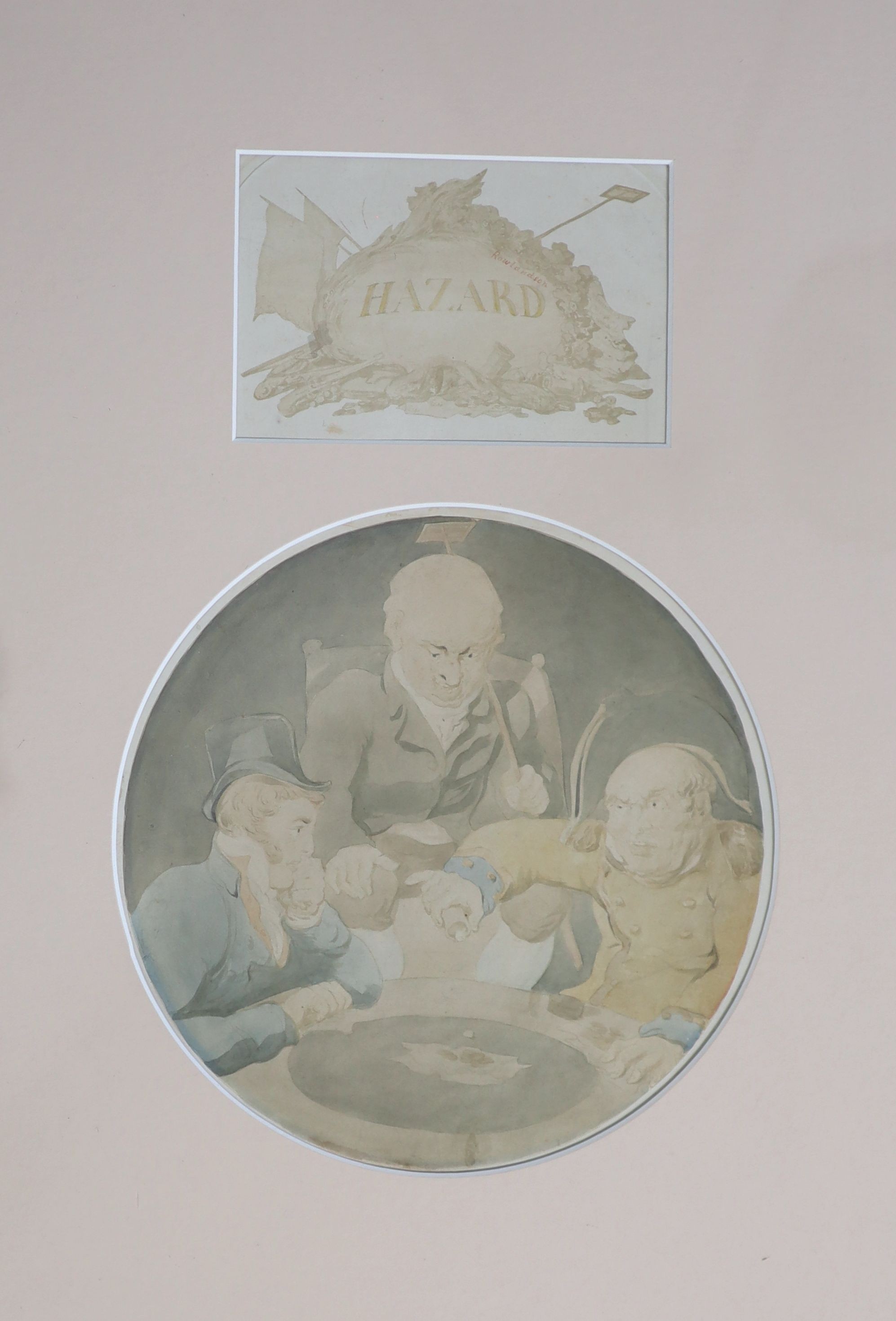 Thomas Rowlandson (1757-1827), 'A Game of Hazard', watercolour, tondo 24.5cm, with signed separate title 10 x 16cm